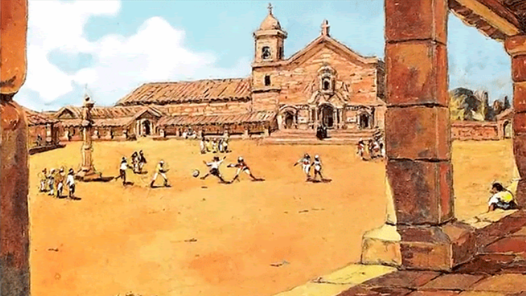 El Juego de la pelota solo con los pies o futbol se practicó en Misiones (Arg.) duranate todo el período jesuítico 1610 – 1768